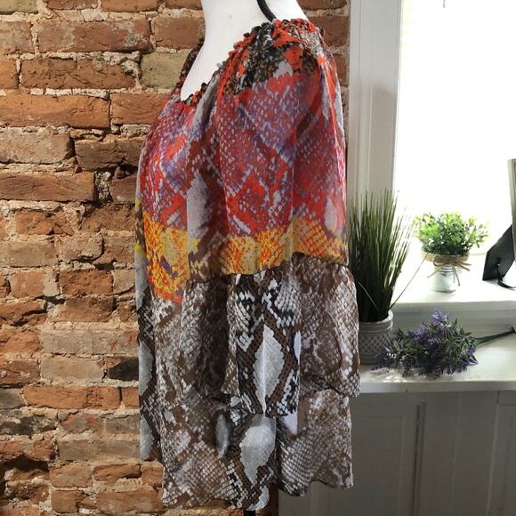HALE BOB SHEER SNAKESKIN PRINT BLOUSE WOMENS SMALL FLOWY LOOSE ANIMAL PRINT - Picture 2 of 10